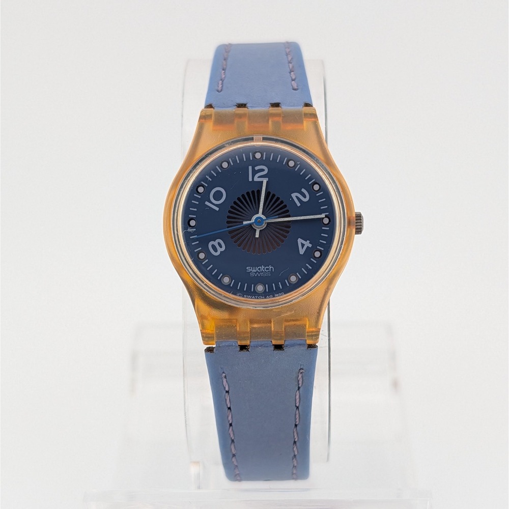 Vintage‎ Swatch Swiss Jelly Watch Orange Clear Case Blue Strap 1990